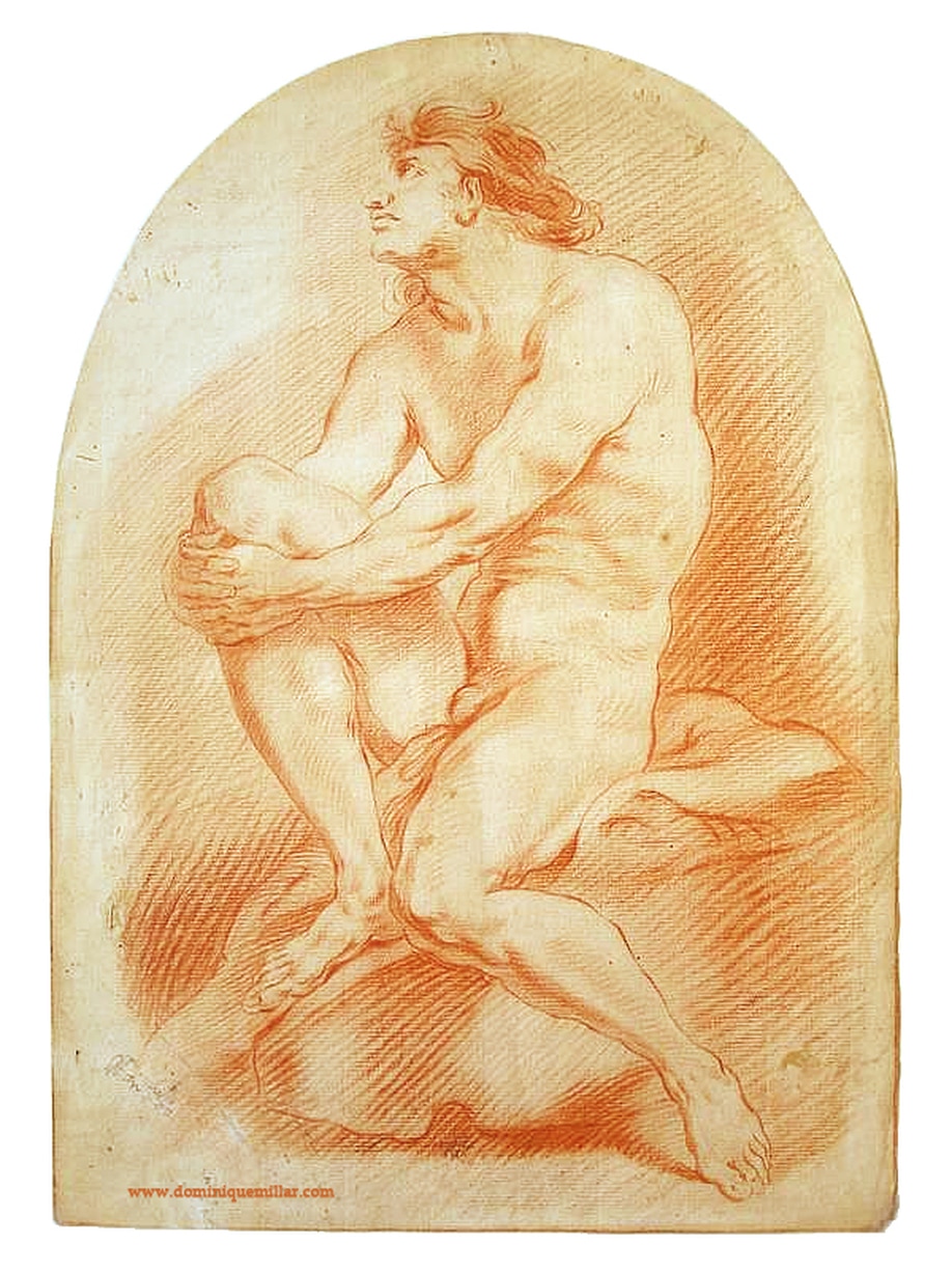 Dominique Millar's Collection, Male Academie, Sanguine, Red chalk