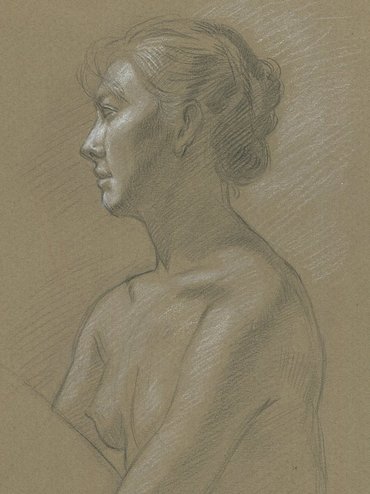 Dominique Millar, Black and White chalk on buff paper, Female Nude (cropped)