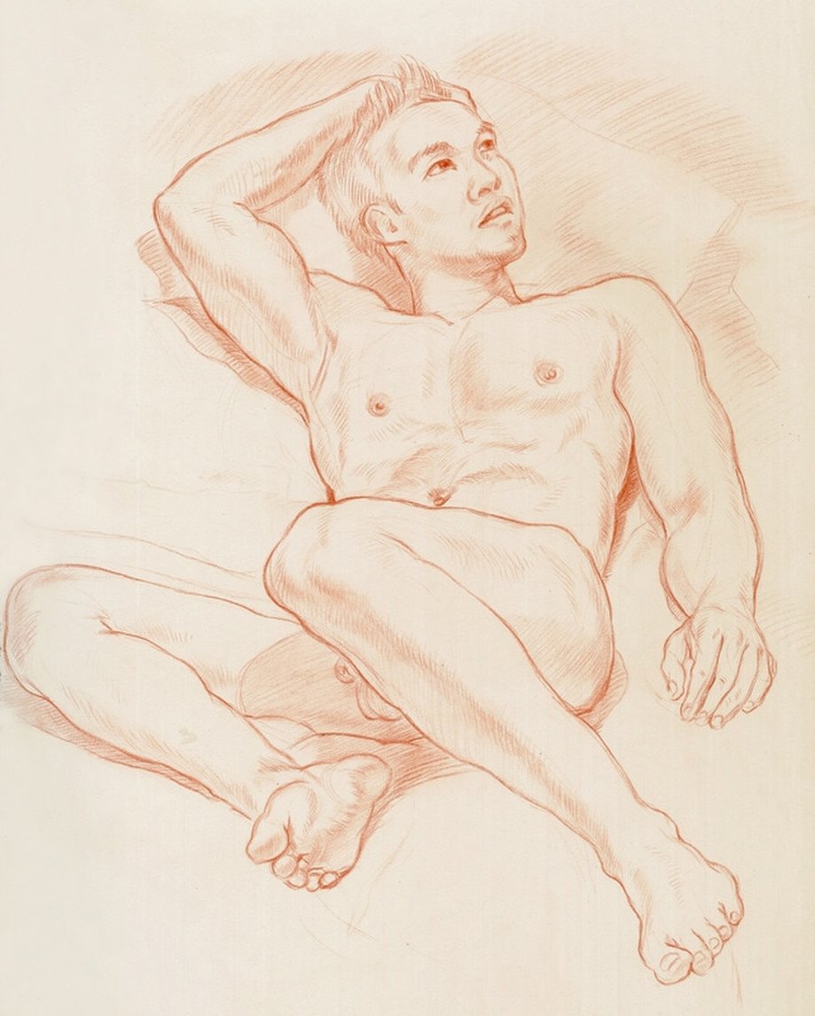Dominique Millar, Male Nude, Red chalk, sanguine