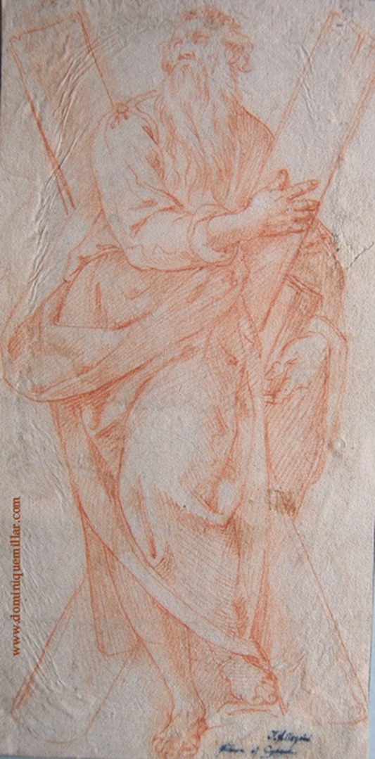 Dominique Millar's Collection, Artist: F.Allegrini, St. Andrew, San Andrea, red chalk