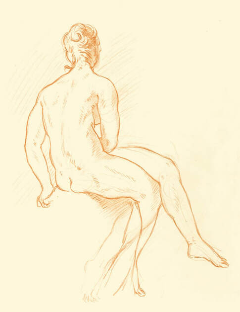 Dominique Millar_Seated Female Nude from the Back, Red Chalk