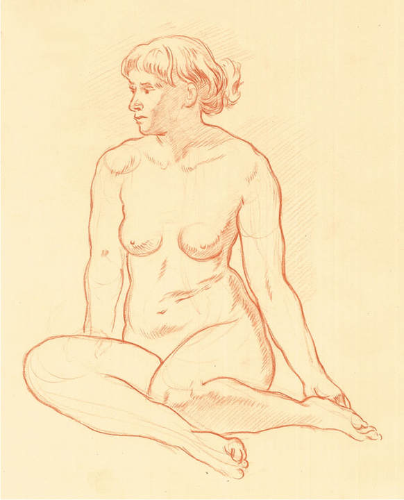 Dominique Millar, Red Chalk, Female Nude Seated